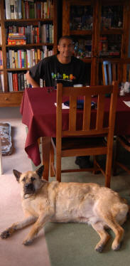 jon and berry the akita ready to have easter dinner in 2008