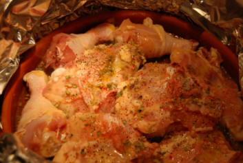 Chicken in a mattone ready to cook