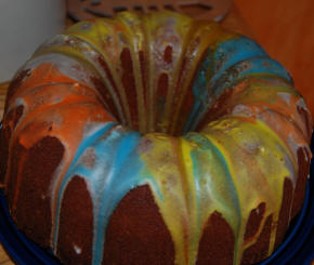 bundt cake with tie-dye glaze