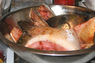 Hamachi collars in marinade