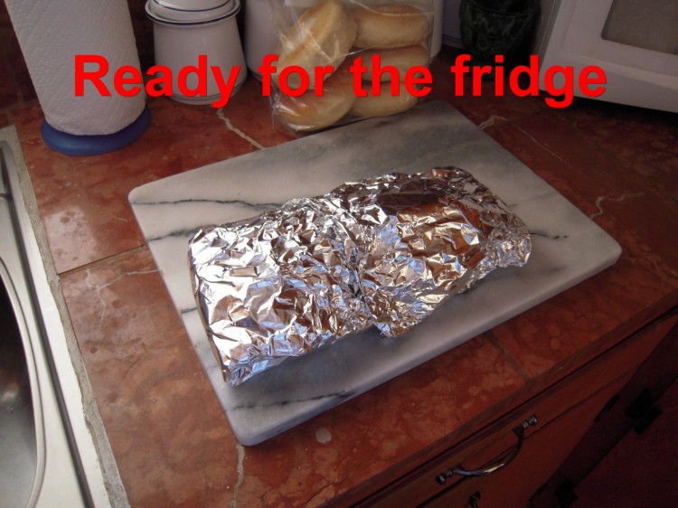 Gravlax foil packet ready to go into fridge