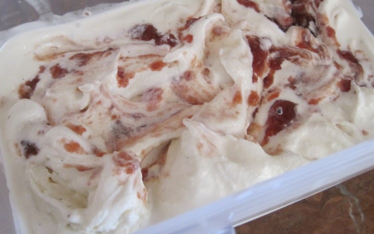 ice cream with raspberry swirl ready for the freezer