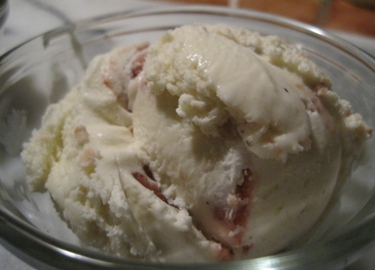 a scoop of raspberry swirl ices cream