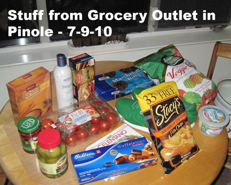 Items purchased from grocery outlet in pinole PA laid out on a table