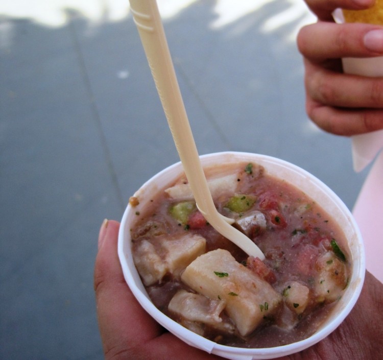 Whole Foods sold cups of hamachi ceviche and chips for $2 at the 2010 Eat Real Festival