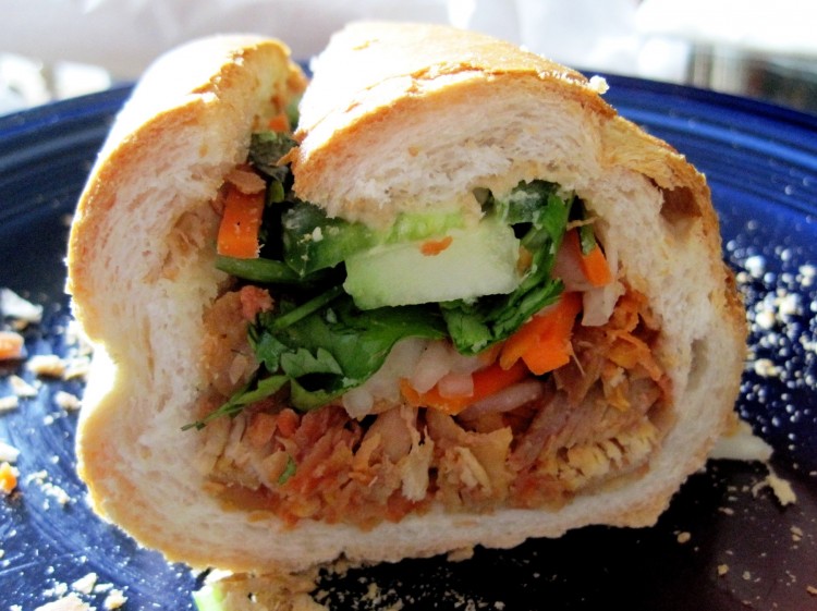 Cross-section of Vietnamese sandwich (banh mi) from Ba Le in El Cerrito, CA