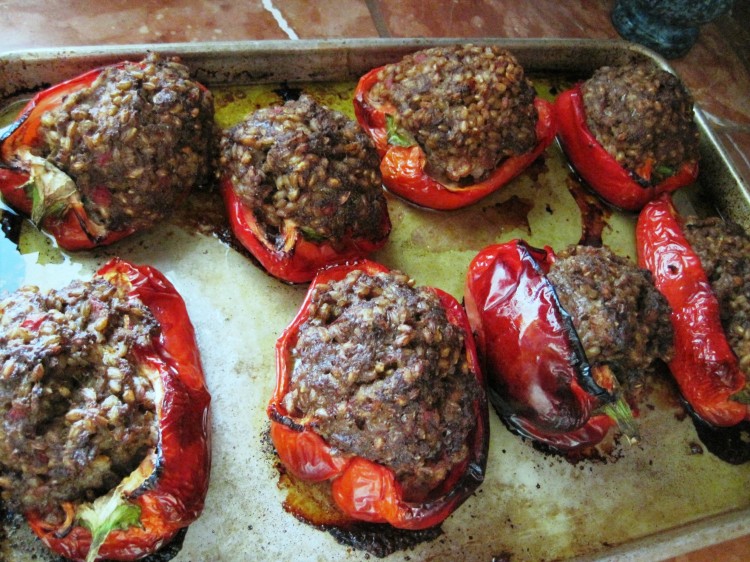 Stuffed peppers right out of the oven