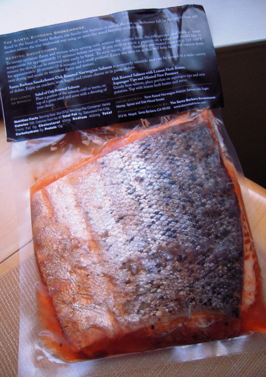 The back of the package of smoked salmon from Santa Barbara Smokehouse