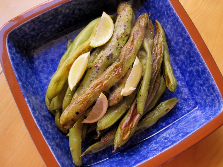 Whole roasted fava pods